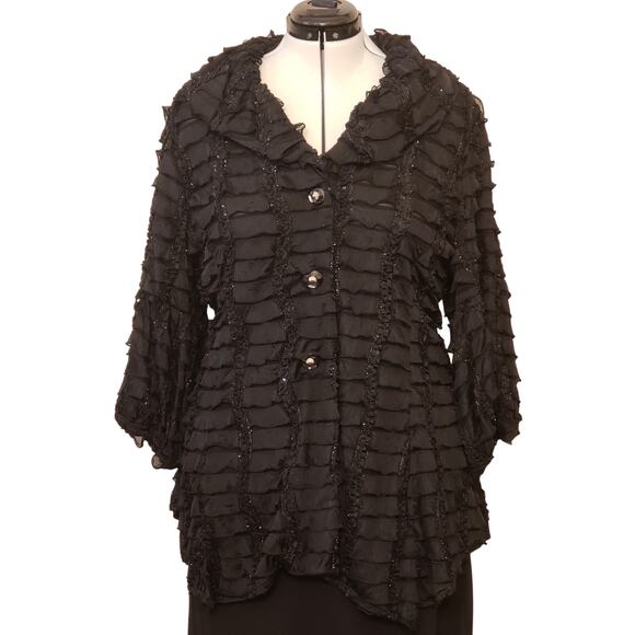 Come N See Black Ruffle Sequin Chiffon Jacket 2 PC Dress (Size 2X, NWT): - Picture 2 of 14